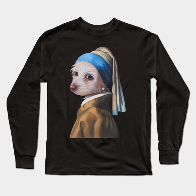 The Dog with the Pearl Earring (silhouette) Long Sleeve T-Shirt by DaleSizer